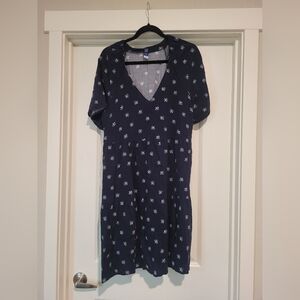 Old Navy Blue and White Midi Sundress V-Neck Casual | LARGE TALL